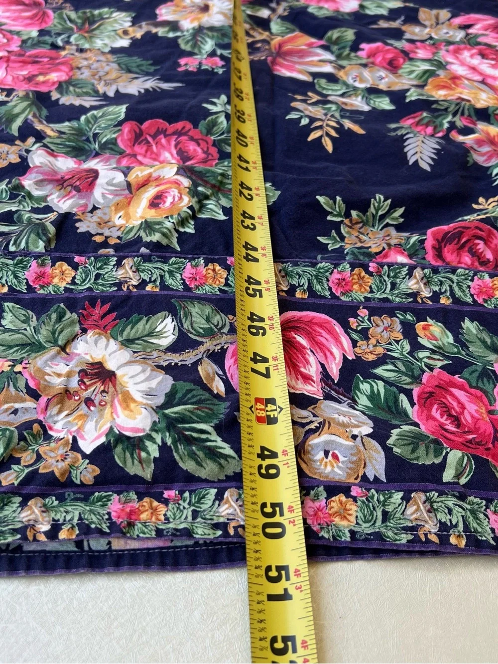 April Cornell Navy Tablecloth with Pink and Green Floral Print